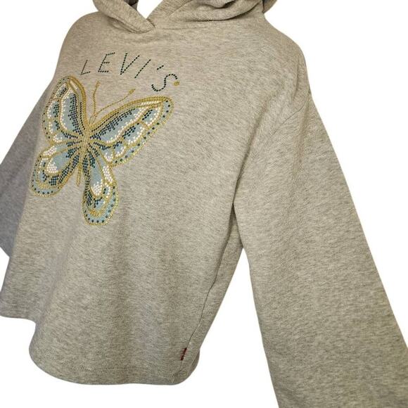 Levi's Girls Sweatshirts, Bell Sleeve Semi-Crop Glitter Butterfly Hoodie, Sz L - Picture 6 of 7